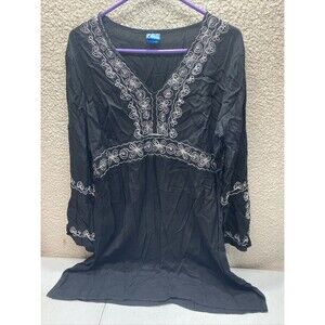 Soaked Womens Swim Cover Dress Embroidered Boho Black White XL